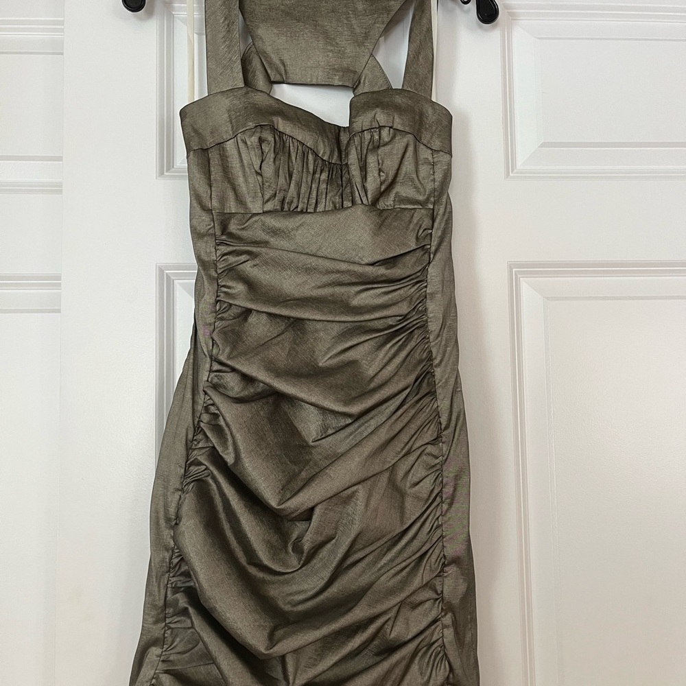 Jessica McClintock Strapless Olive Dress